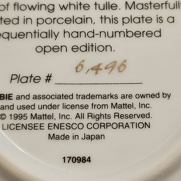 NIB Barbie with Love 1966 Collector's Plate Here Comes the Bride by Enesco - Picture 4 of 13